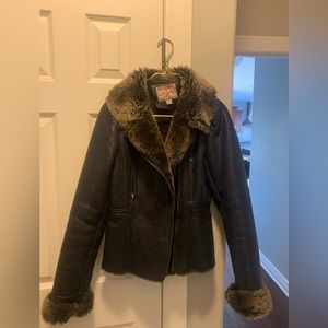 True religion warm faux leather with full faux fur inside